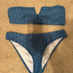 SHEIN Blue Patterned Bandeau Bikini